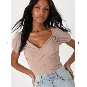 Sheer Confidence Beige Mesh Puff Sleeve Top